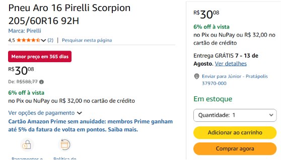 Pneu Aro 16 Pirelli Scorpion 205/60R16 92H