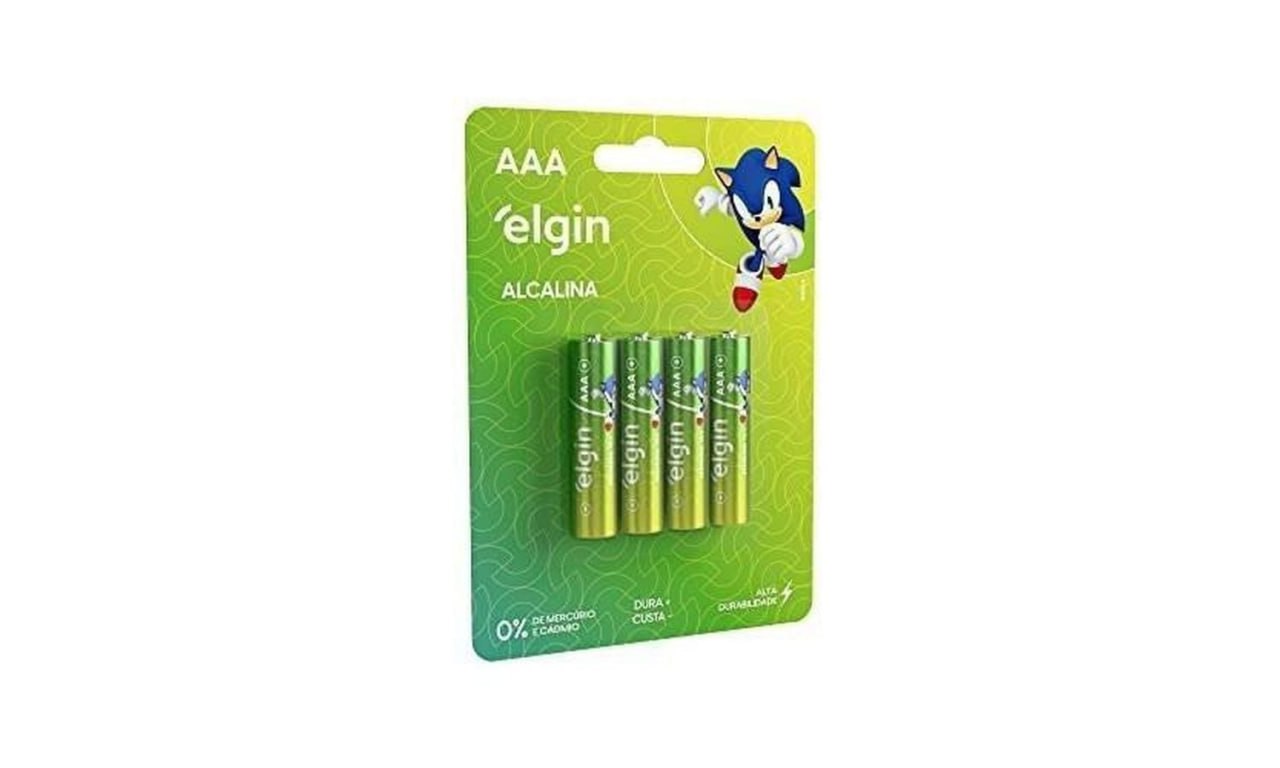 Pilha Alcalina, Elgin, Palito AAA, Blister com 4