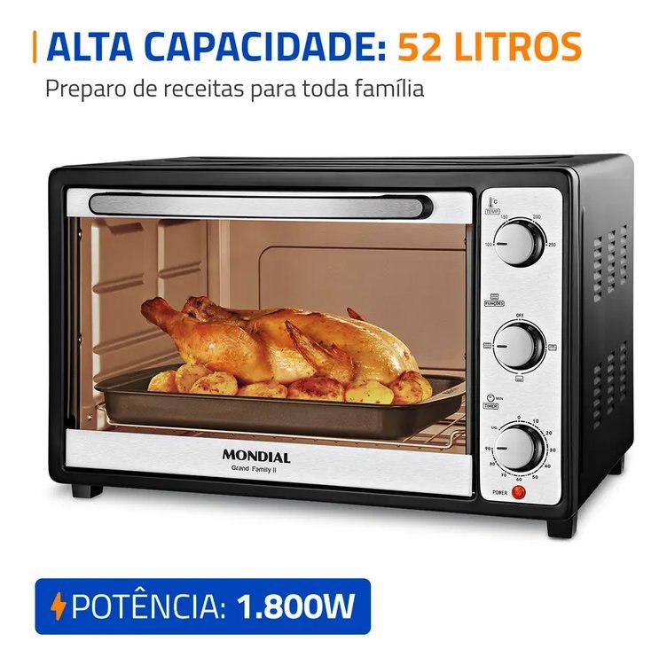 Forno Elétrico 52L Grand Family II, Mondial 1800W FRN-52-B - 127v