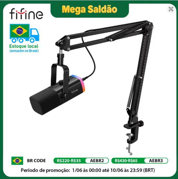 Microfone FIFINE AM8T XLR e USB Com Braço Articulado 🇧🇷 Selecione Envio do Brasil