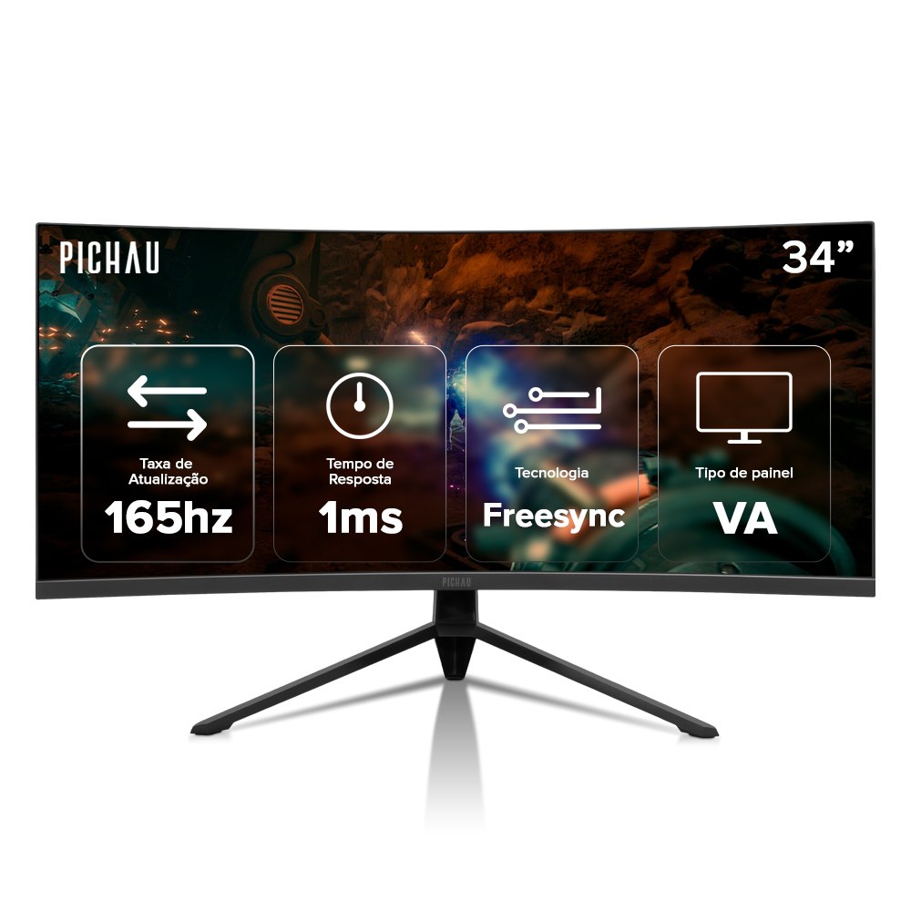 Monitor Gamer Pichau Nexus 34 GO, 34 Pol,VA, Ultrawide, Curvo WQHD, 1ms, 165Hz