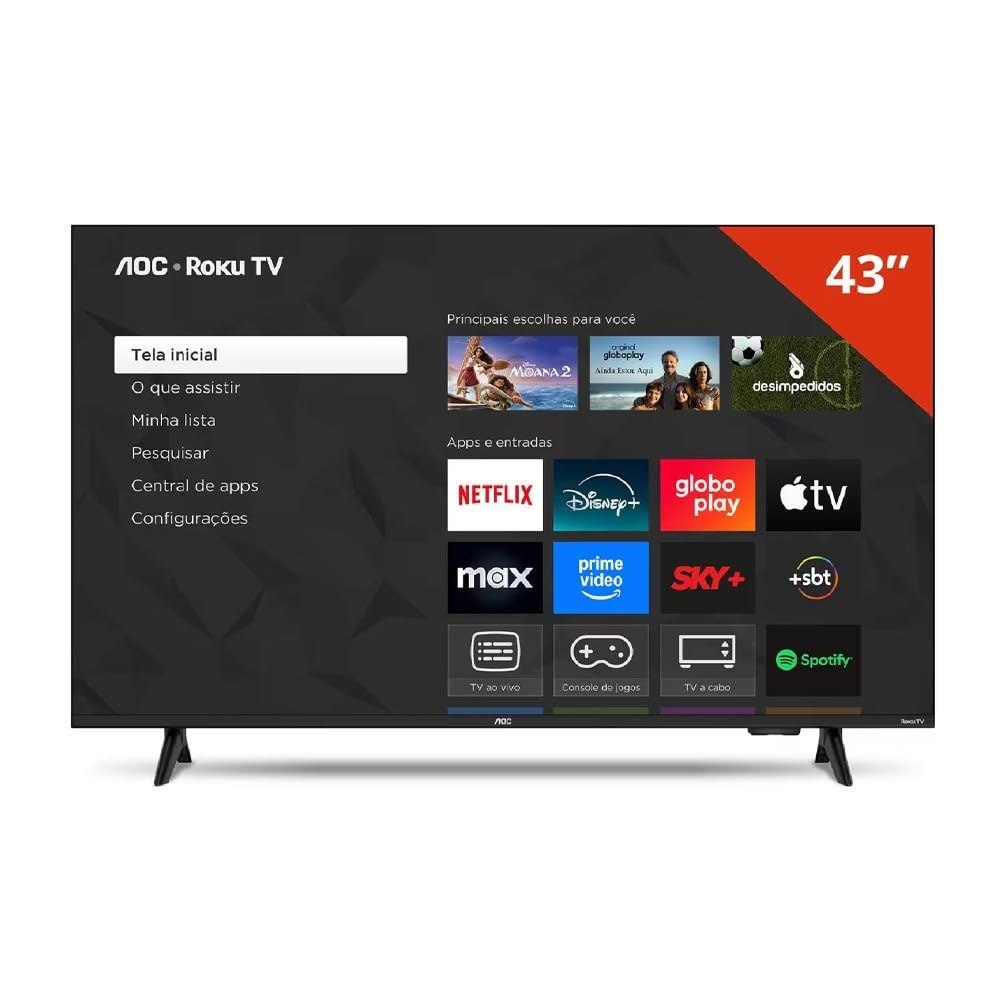 AOC Smart TV 43 Polegadas Full HD LED Roku TV 43S5155/78G, Wi-Fi, Dolby Audio, 3 HDMI, USB, Controle Remoto