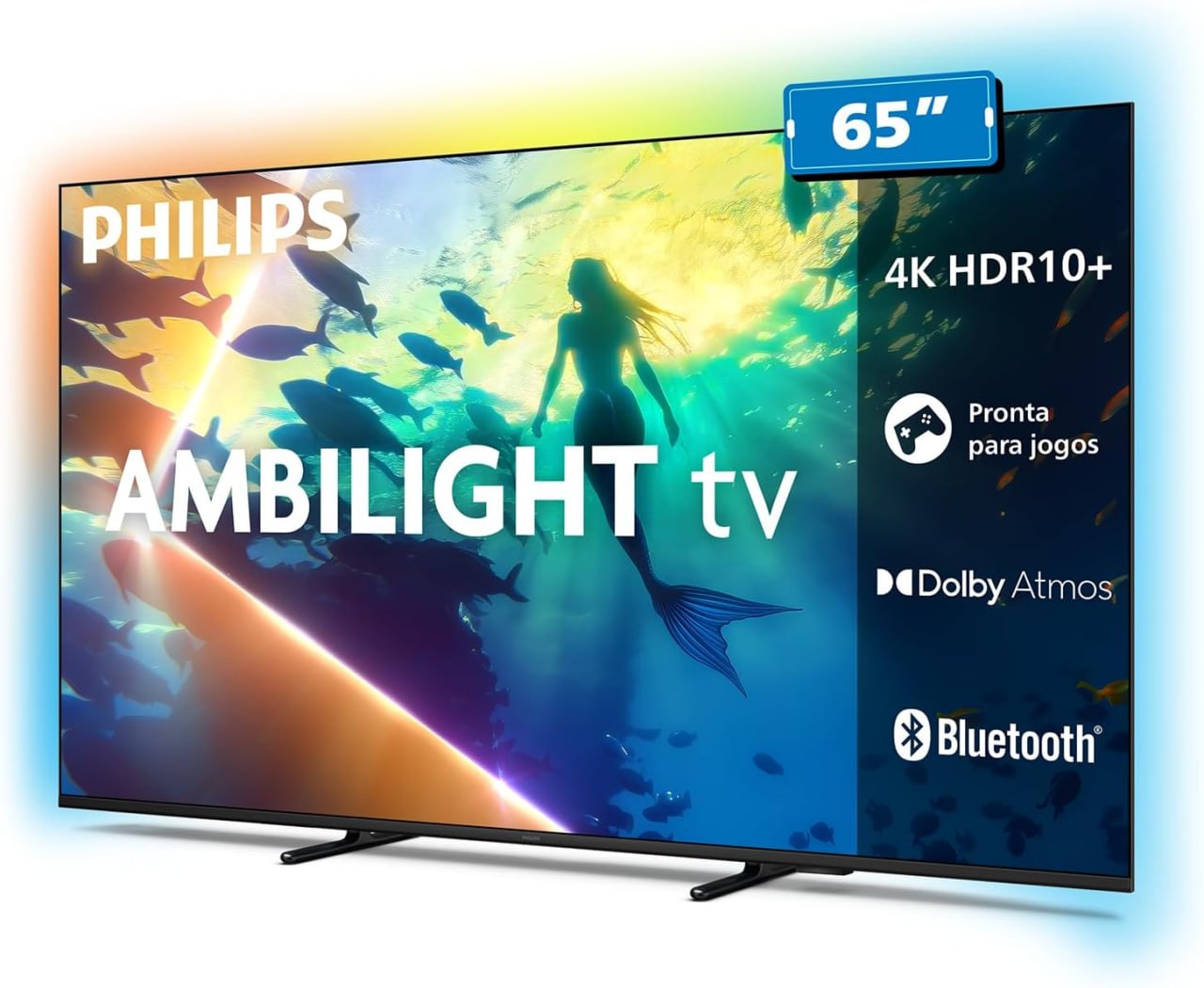 PHILIPS, Smart TV Ambilight 65" 4K, 65PUG8100/78, Comando de Voz, HDR10+/Dolby Atmos, VRR/ALLM, Bluetooth
