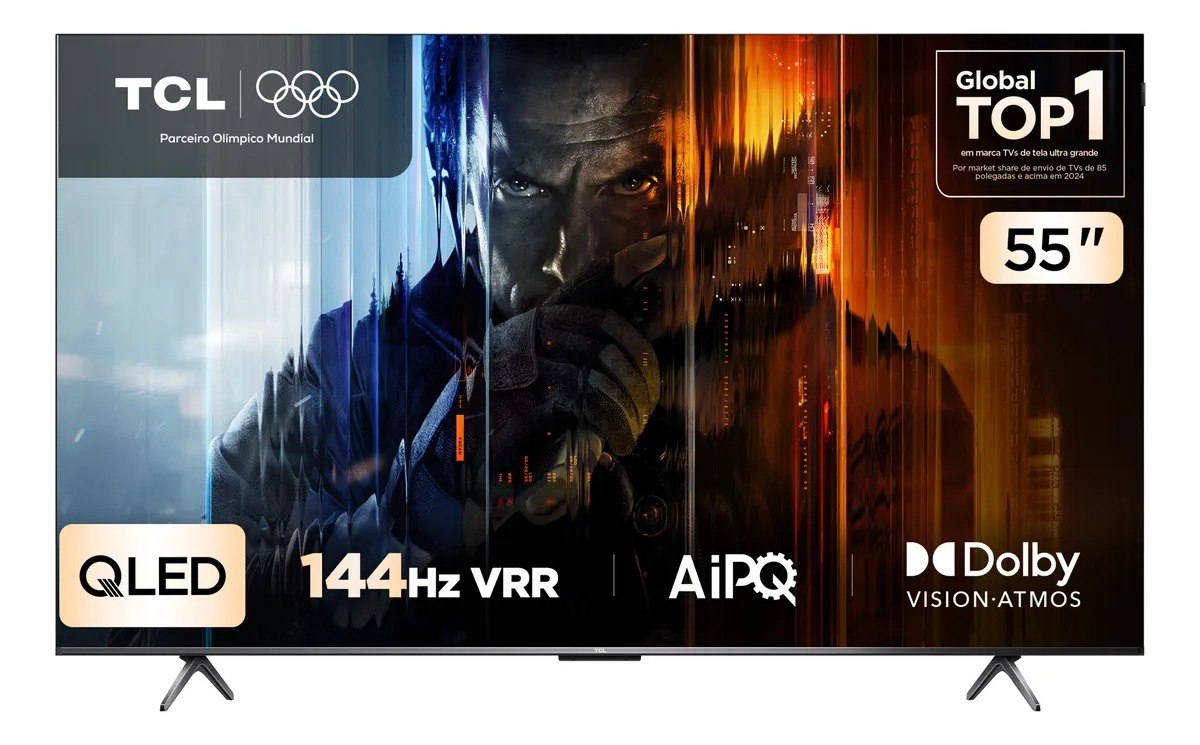 Smart TV TCL 55 Polegadas QLED 4K P8K WiFi Bluetooth Google TV 144Hz HDR10+ Dolby Atmos Vision 55P8K