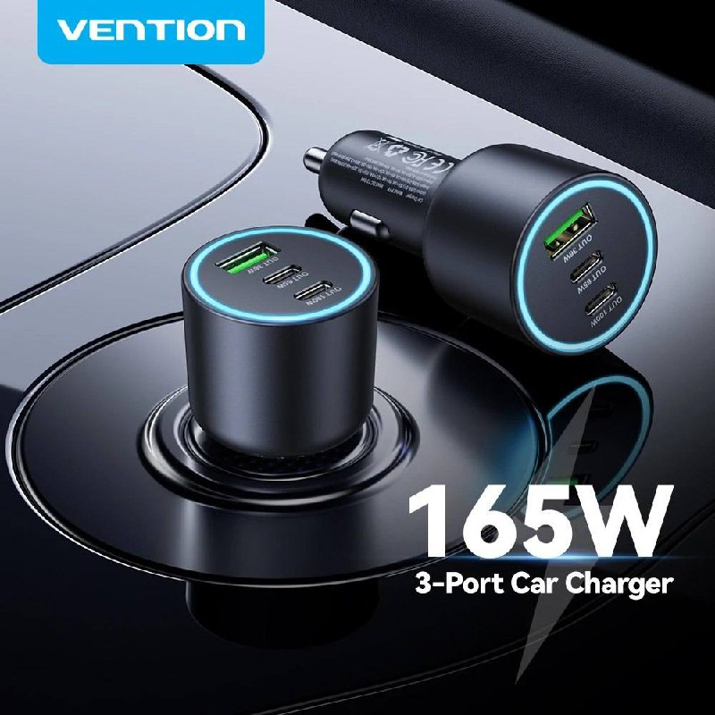 Vention 165W USB C Car Charger 3-Ports