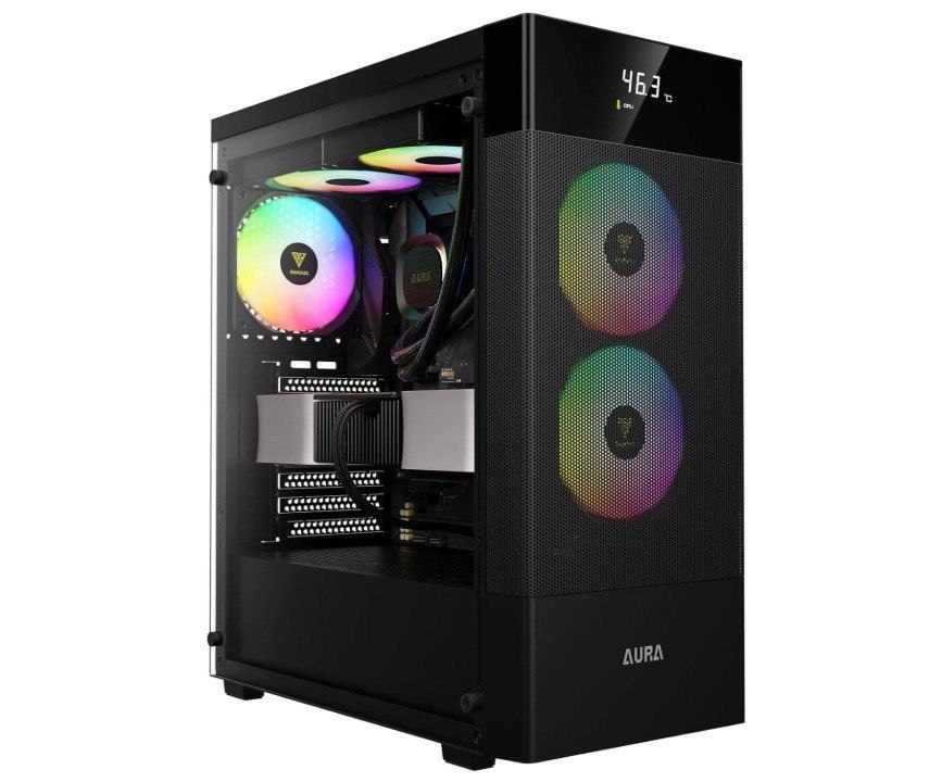 Gabinete Gamer Gamdias Aura Gc5 Elite Preto Argb Com 3 Fans (VERSÃO COM TELA DE MONITORAMENTO)