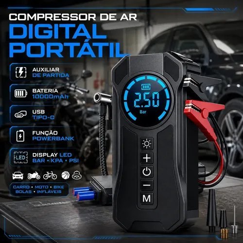 Mini Compressor De Ar Portátil Bateria Emergência