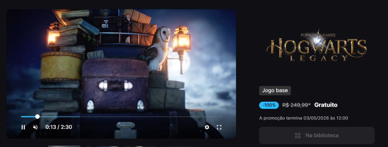 Jogo Grátis Epic Games -Hogwarts Legacy