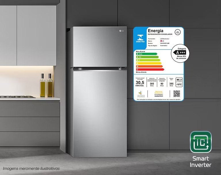 Geladeira LG Frost Free Inverter 395L Duplex Cor Inox Look (GN-B392PLM) 10 Anos de Garantia no Compressor Eficiência A