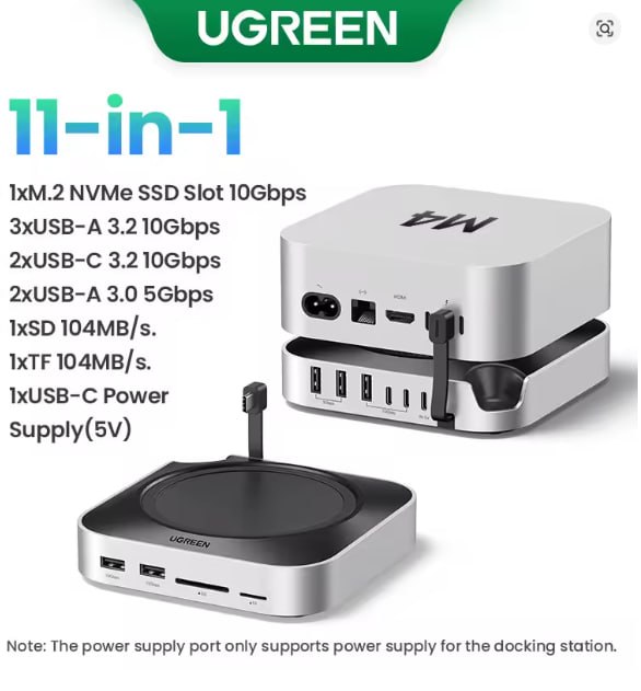 UGREEN USB HUB Docking Station for Mac Mini M4 M4 Pro M.2 NVMe SSD 8TB Max 10Gbps USB-A&C Ports SD&TF 170MB/s USB Splitter Dock