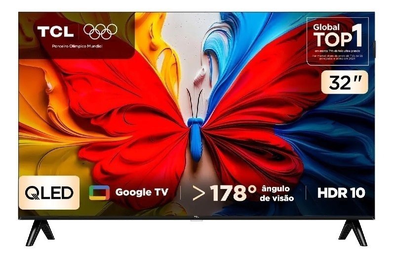TCL, Smart TV, 32 Polegadas, HD QLED, WiFi, Bluetooth, Google TV, 2 HDMI, HDR10, Dolby Audio, 32S5K