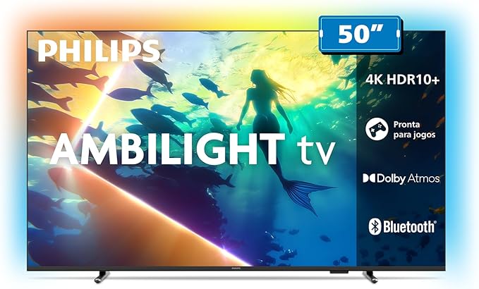 PHILIPS, Smart TV Ambilight 50" 4K, 50PUG8100/78, Comando de Voz, HDR10+/Dolby Atmos, VRR/ALLM, Bluetooth