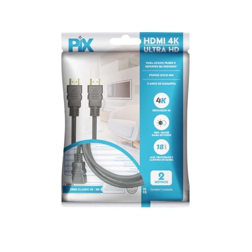 5 UNIDADES - Cabo Hdmi 2.0 4K Hdr 19P 2M Pix Gold, Preto