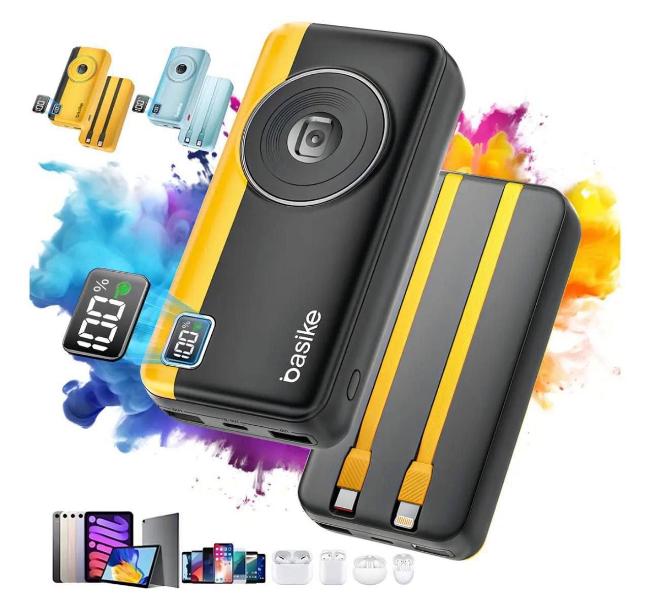 Carregador Basike POW176 usb portátil com cabo carregamento super rápida preto 20000MAH
