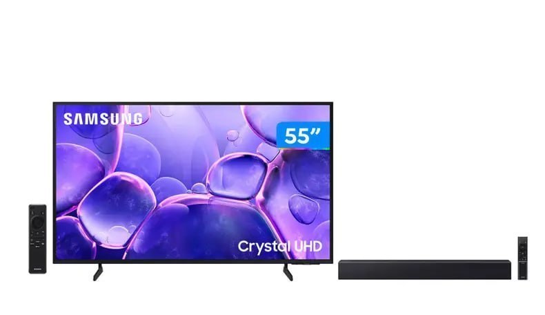 Smart TV 55” Samsung 4K UHD Crystal UHD - 3 HDMI + Soundbar B-Series HW-B400F 40W USB