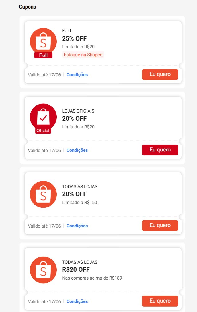 RENOVADOS - CUPONS ESQUENTA 7.7 SHOPEE