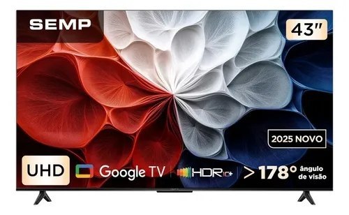 Smart TV Semp 43 Polegadas LED Hva 4K S62 WiFi Bluetooth Google TV 3 HDMI HDR10+ Dolby Audio 43S62