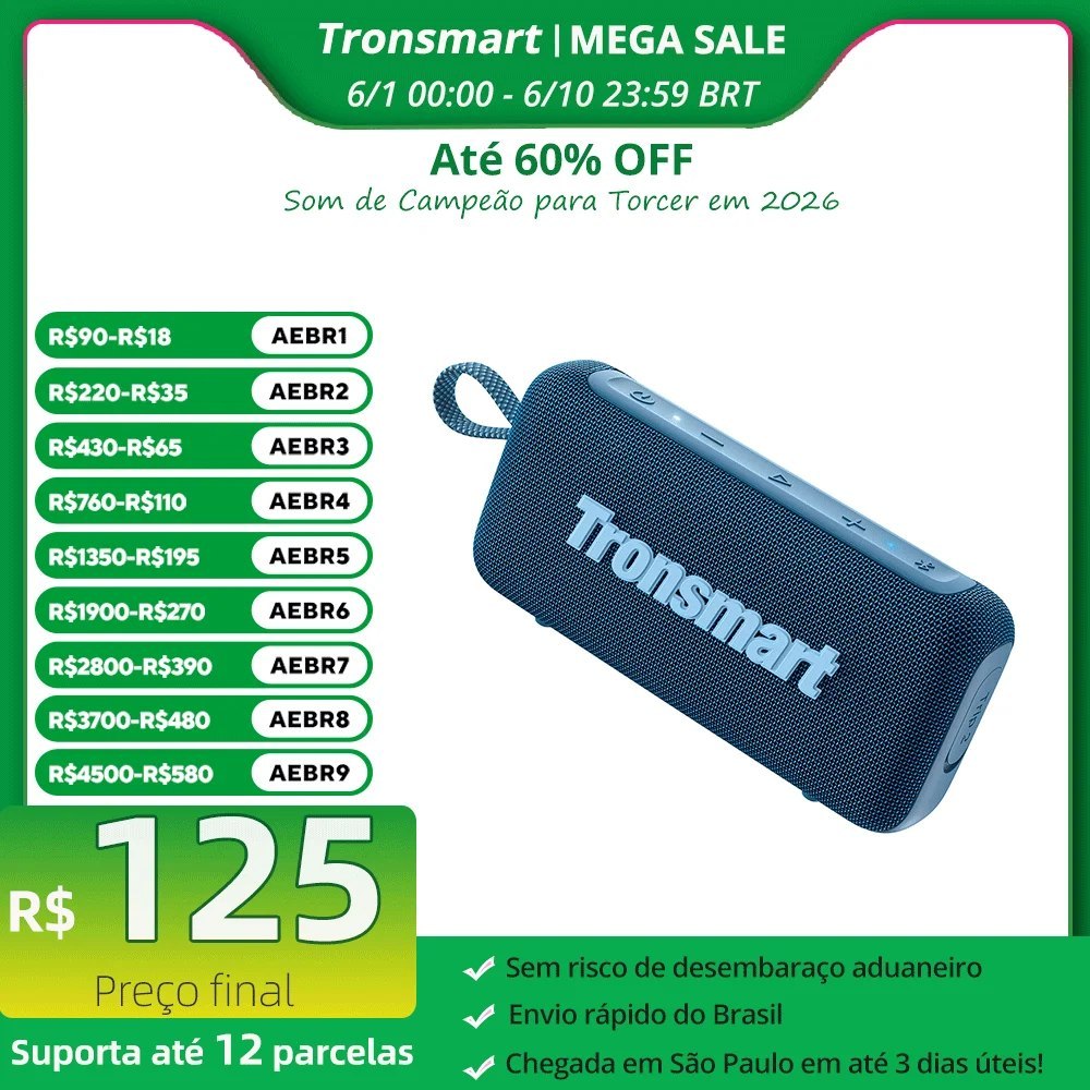 Tronsmart Trip 2 IPX7 Waterproof, 20H Playtime,for Camping 🇧🇷 Selecione Envio do Brasil