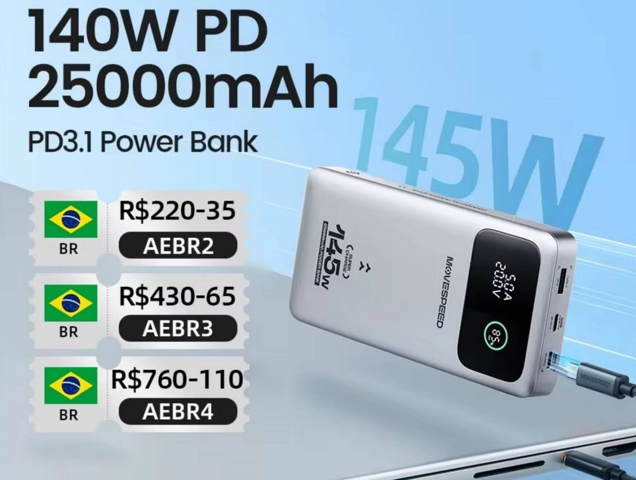 Powerbank MOVESPEED M25Pro 140W Power Bank 25000mAh