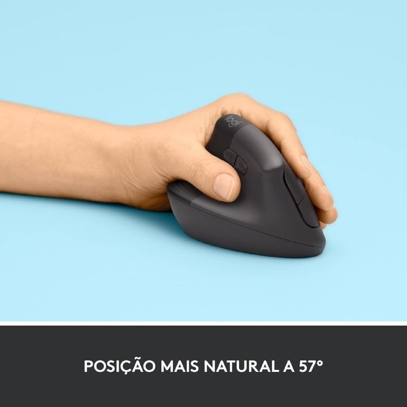 Mouse Logitech Lift Left sem fio vertical ergonômico (canhoto), silencioso, Bluetooth/USB - Grafite