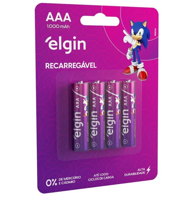 Pilha recarregável AAA 1000mAh Elgin com 4 unidades Palito