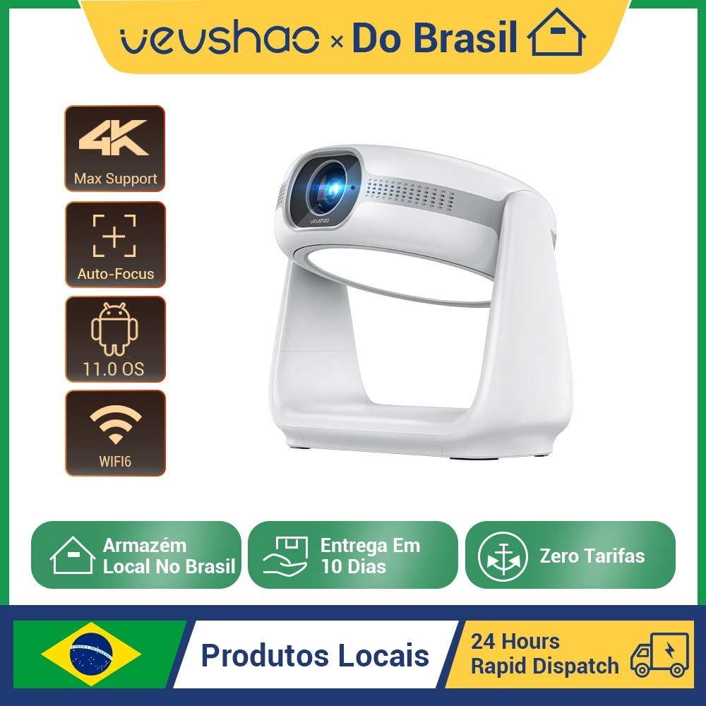 Projetor Portátil Android 11.0 VEVSHAO A10 Com WiFi6 Foco Automático 720P HD Home Theater Interno