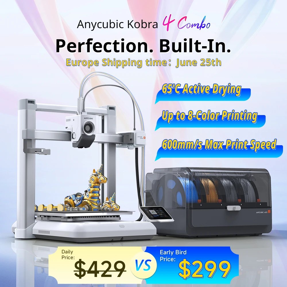 Impressora 3D ANYCUBIC Kobra 4/Kobra 4 Combo com velocidade de impressão de 600 mm/s, suporte para até 8 cores, secagem de filamento ACE 2 Pro e controle por aplicativo