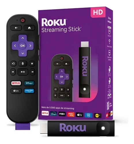 b> LANÇAMENTO - Roku Streaming Stick 2025 Para Tv Hd/fhd Controle Por Voz Preto De Voz