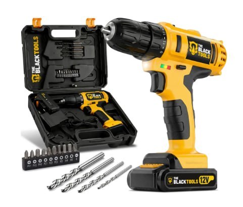 Furadeira Parafusadeira Sem Fio A Bateria Tb-12e 12v 3/8 10mm Com Maleta E Acessórios The Black Tools