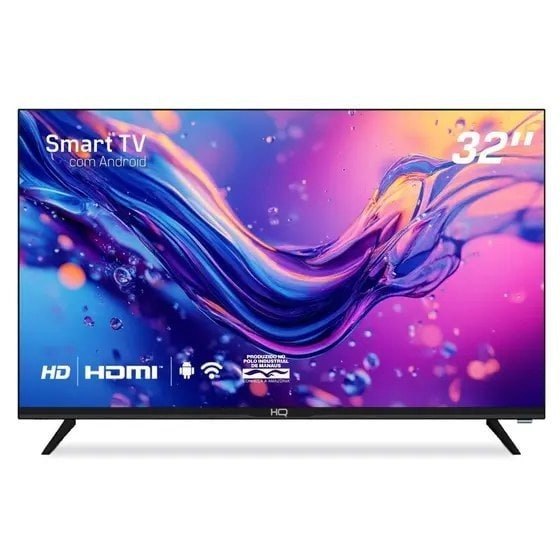 Smart TV HQ 32″ HD Android TV 12 HQS32NKHM Bivolt Tela Sem Bordas Design Slim