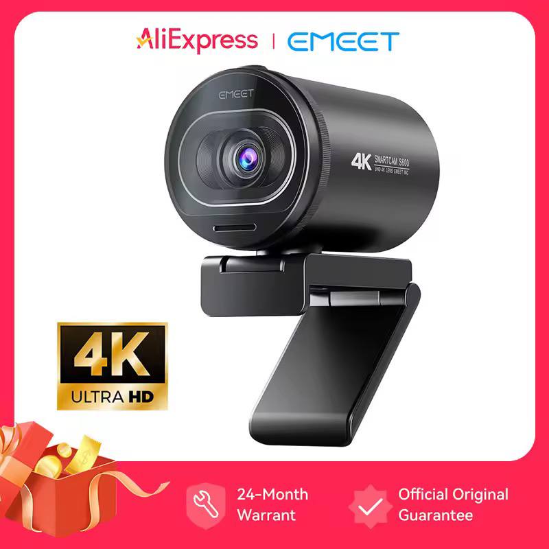Webcam 4K para Streaming, Câmera USB 1080P 60FPS EMEET S600 com Foco Automático e Microfones para TikTok/YouTube
