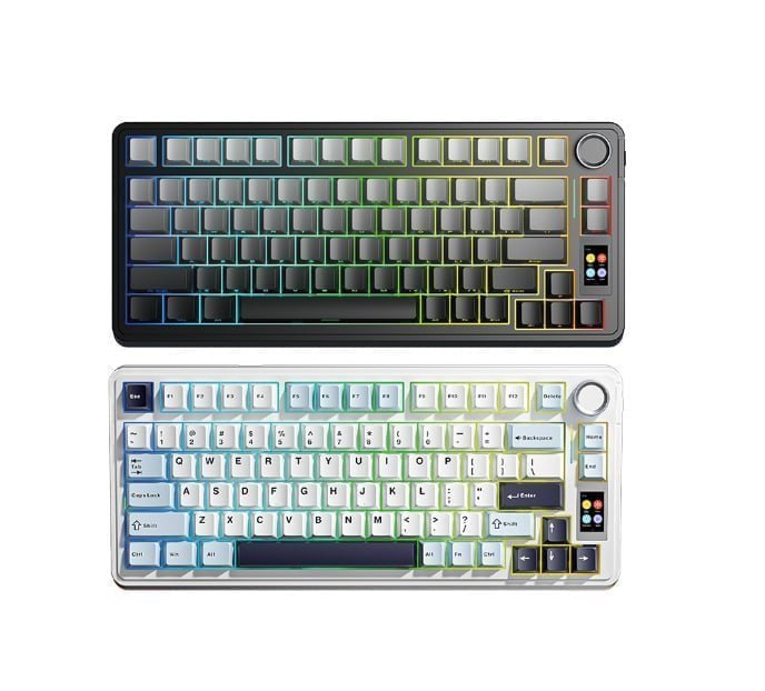 Teclado Mecanico Sem Fio AULA S75Pro 75% com iluminação RGB, tela TFT