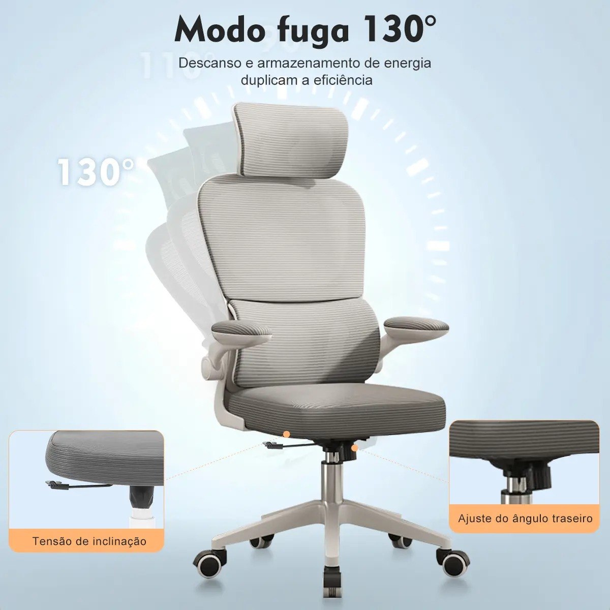 Cadeira Ergonômica Python Fly B07 Cinza Com Suporte Lombar