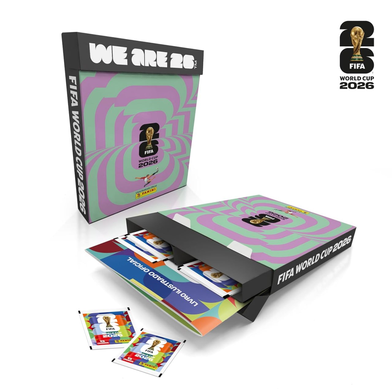 Copa do Mundo da FIFA 2026 Box Fliptop C/ 1 Álbum Brochura + 30 Envelopes de Figurinhas FIFA WORLD CUP 2026