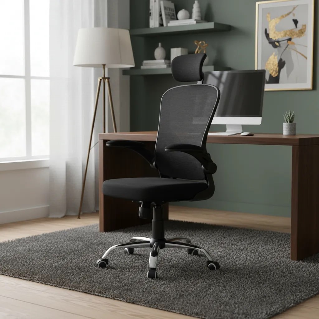 Cadeira de Escritório Ergonômica Giratória B100 Boston Preta com Estofado Mesh com Ajuste Lombar Luvinco