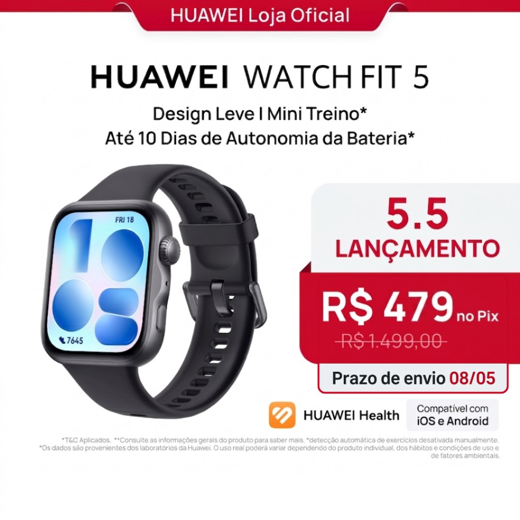 HUAWEI WATCH FIT 5 | Smartwatch Relogio | AMOLED de 182" Design Leve