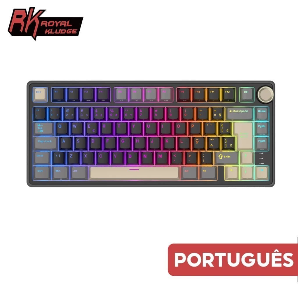 Teclado Mecânico Royal Kludge RK R75, RGB, PBT, Switch RK Hot Swap, Com Knob de Volume