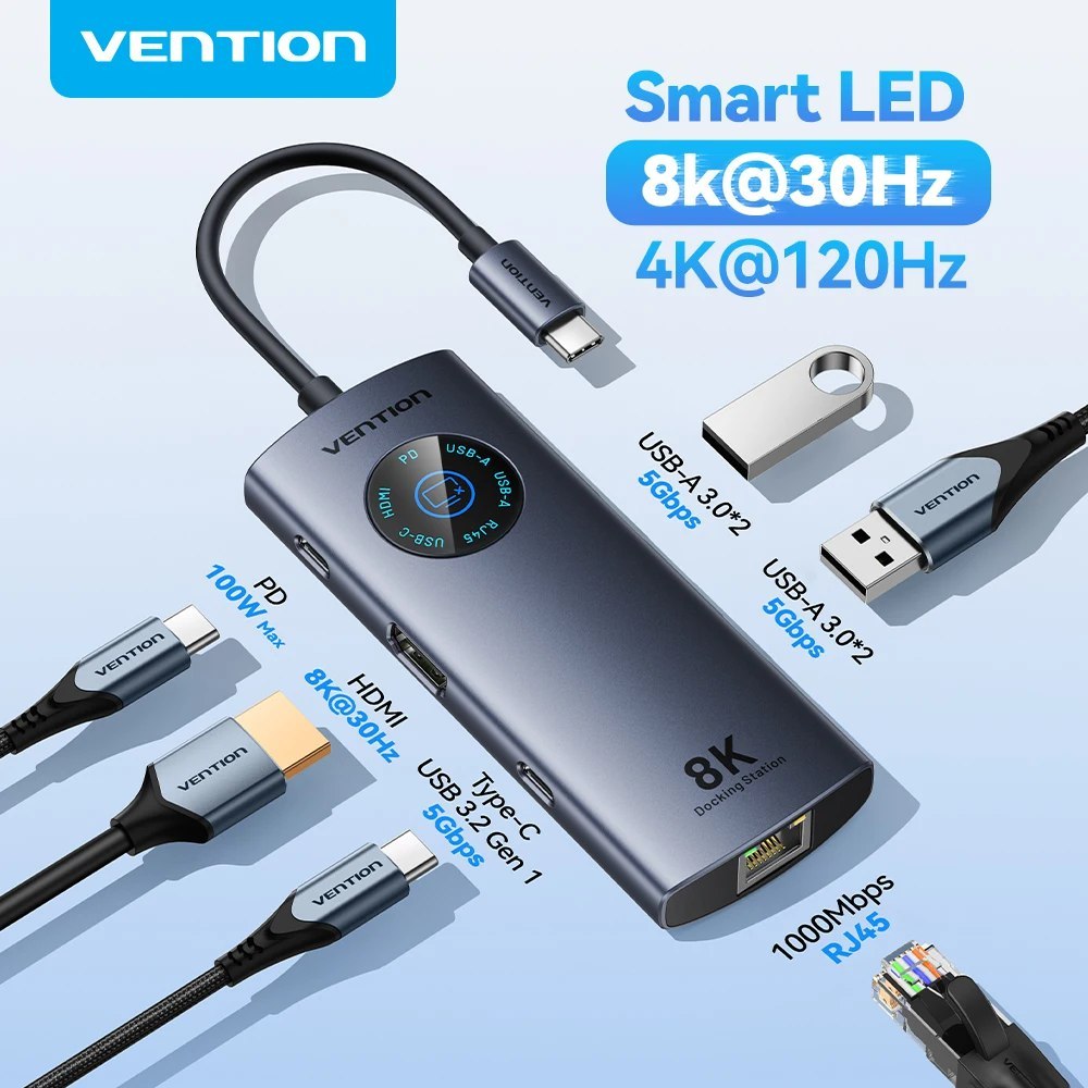 Vention USB C 8K 4K HDMI HUB Led Display
