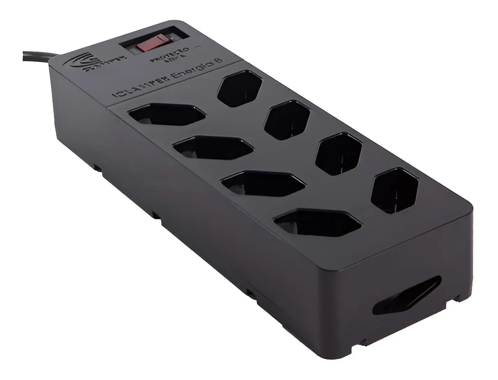 Filtro de Linha com Protetor de Surto DPS iCLAMPER Energia 8 Tomadas 3 Pinos 10 Amperes com Tecnologia LCF Anti Raio Cor Preto
