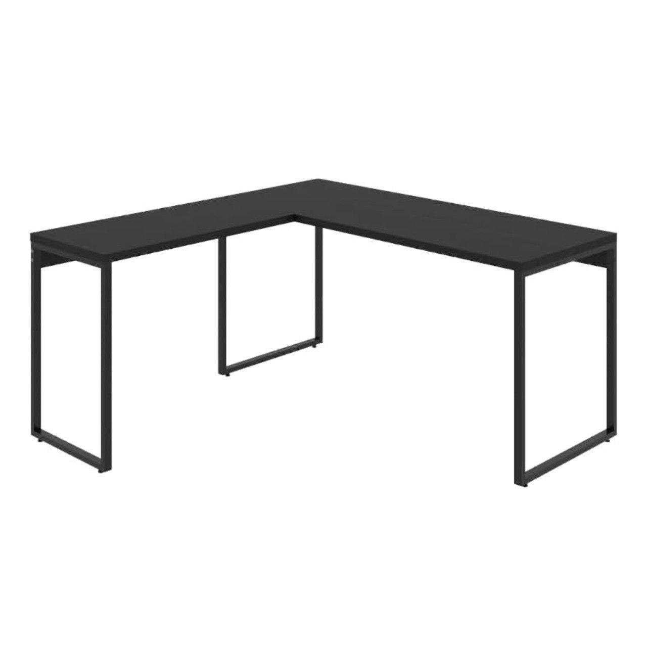 Mesa de Escritório em L Estilo Industrial 1,50mX1,50m Kuadra, Compace, Preto Ônix/Est.Preta