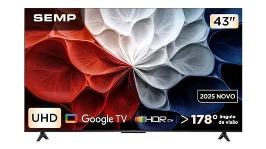 Smart TV Semp 43 Polegadas LED Hva 4K S62 Wi-Fi Bluetooth Google TV 3 HDMI HDR10+ Dolby Audio 43S62
