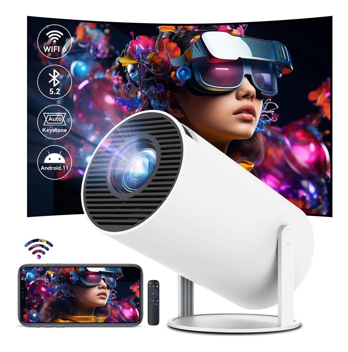 Projetor Vlx Led Hy300 4k Portátil Com Wi-fi Cor Branco 127/220v