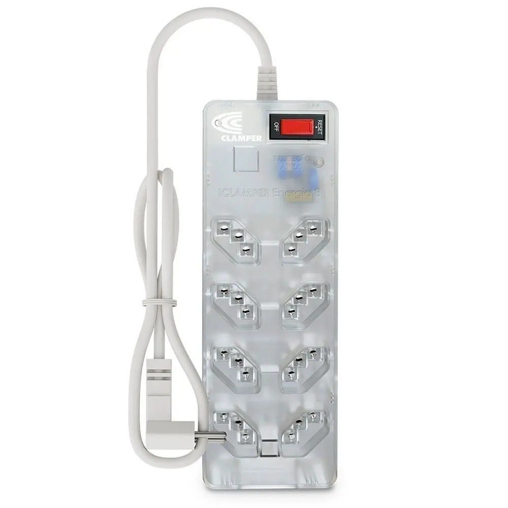 Filtro de Linha Clamper Energia 8 Tomadas Bivolt, com DPS e Proteção LCF Transparente
