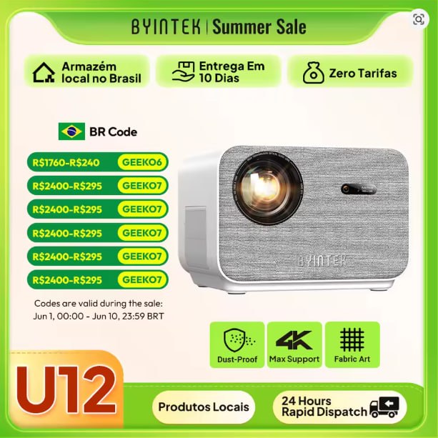 Projetor BYINTEK LOVE U12 Full HD 1080P 4K 800 ANSI Android WiFi 6🇧🇷 Estoque no Brasil 🇧🇷 Sem Taxa
