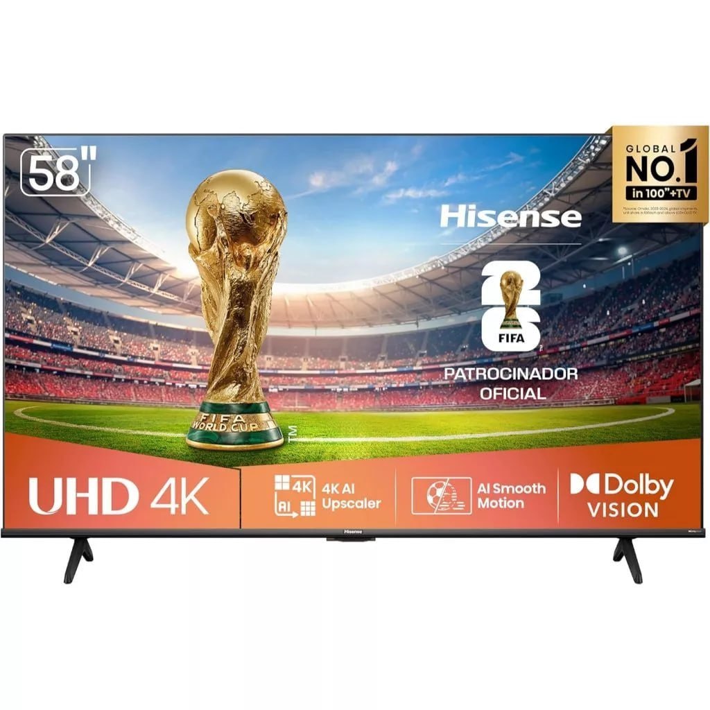 TV, Hisense Smart, 4K 58" Polegadas 58A6NV com Dolby Vision, HDR10, HLG, DTS Virtual X, Compatibilidade Alexa