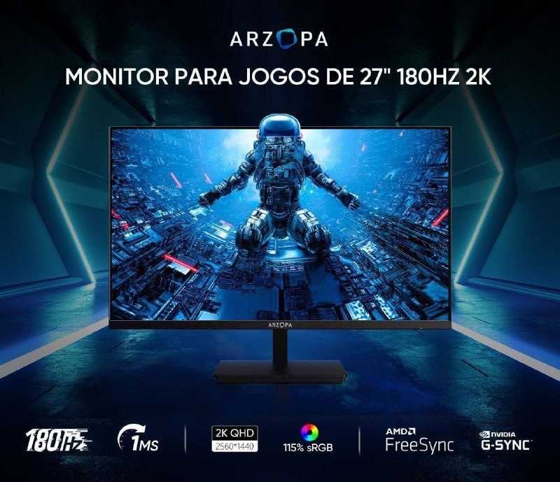 Monitor Arzopa Gamer 27" Qhd Fast Ips 180Hz 1Ms Hdmi Dp