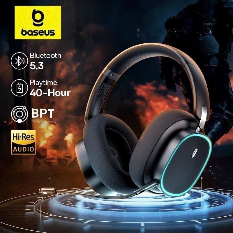Baseus GH02 Gaming Wireless Headphone com microfone Over-Ear Fones de ouvido Bluetooth 5.3 40mm Driver