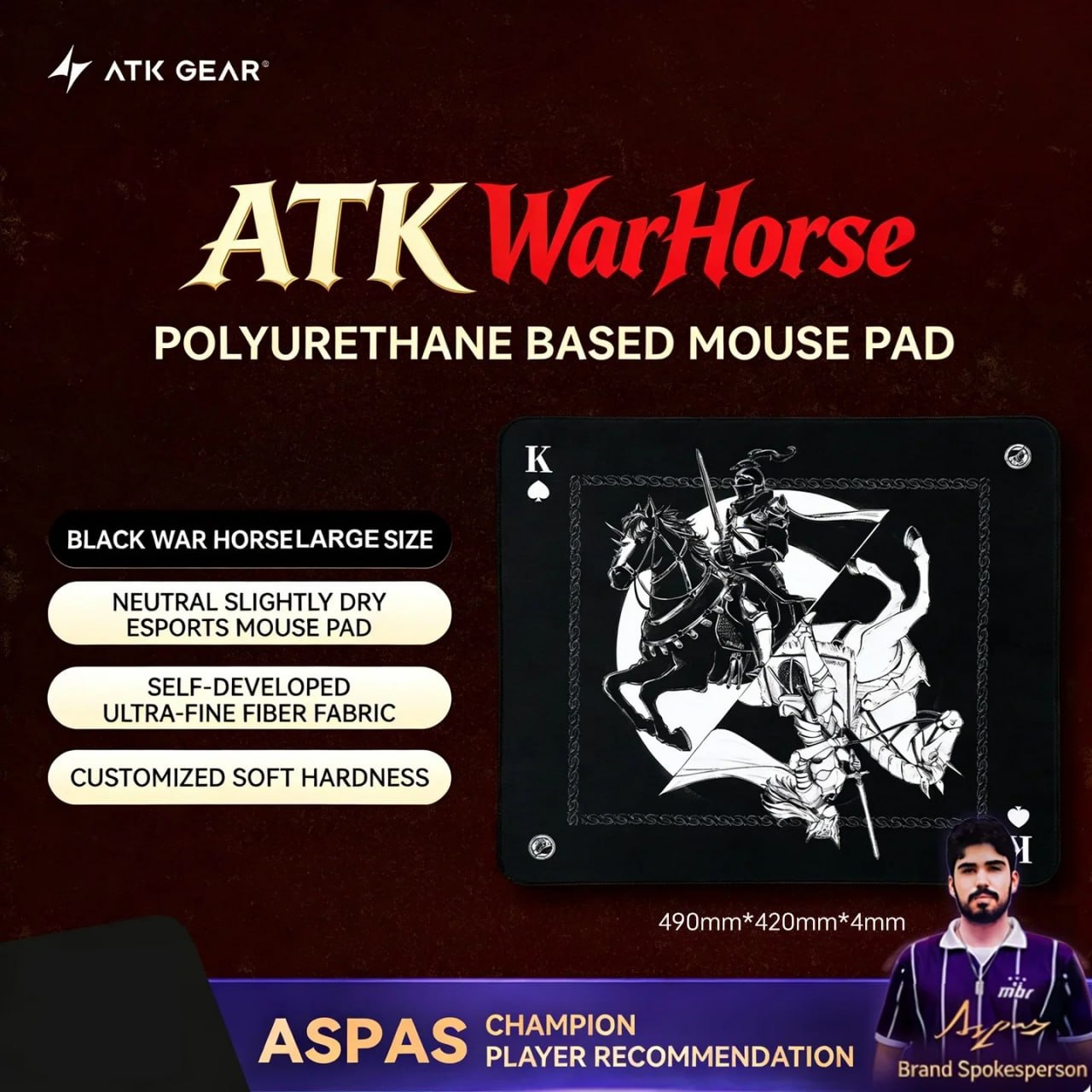 Mousepad ATK War Horse 490x420x4mm, PRETO