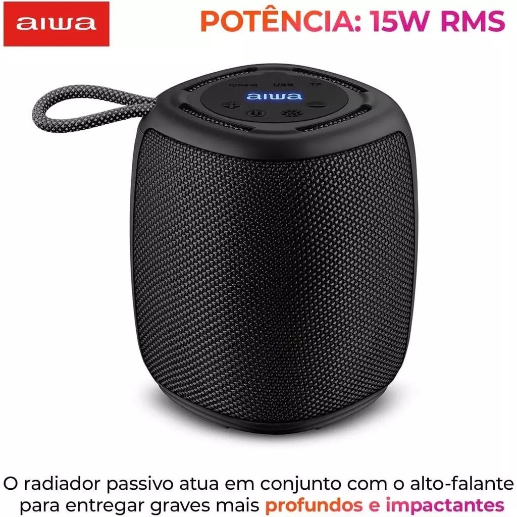 Caixa de Som Aiwa Speaker 15w Ipx4 - Aws-sp-03-b Preto