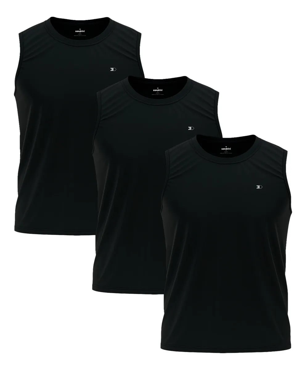 Kit com 3 Camisas Regatas Dry-fit Sandrini Academia
